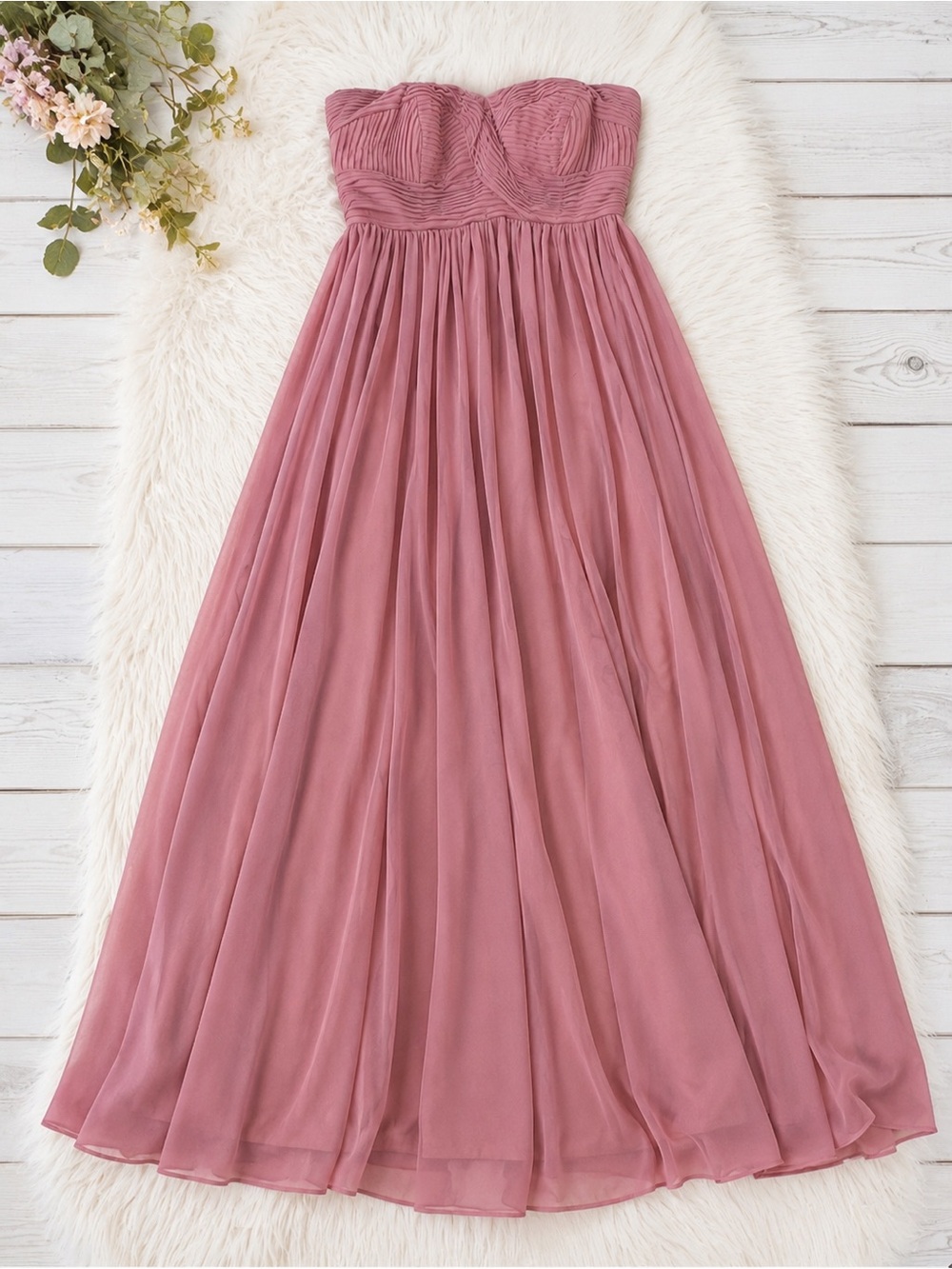 Aryn K Strapless Dusty Rose Maxi Dress Small Pleated Bridesmaid Formal